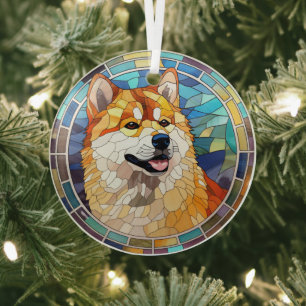 Ornement En Verre Shiba Inu Chien De La Faune Rouge