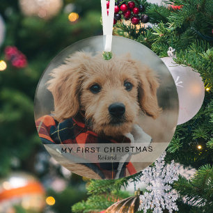 Ornement En Verre Simple Chiot 'My First Christmas' Photo Keepsaké