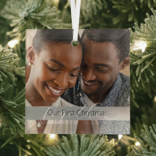 Ornement En Verre Simple Notre première photo de Noël