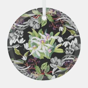 Ornement En Verre Snowdrops & Orchidées : Motif noir croisé
