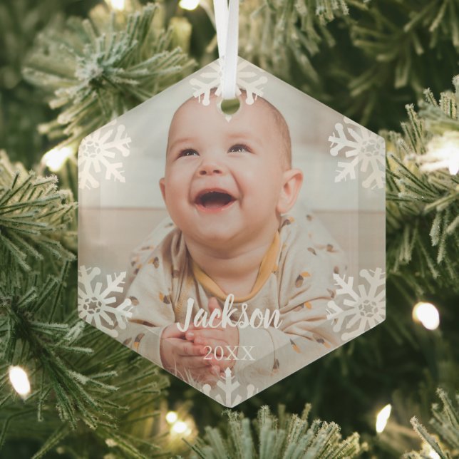 Ornement En Verre Snowflakes blanc Photo bébé (Insitu)
