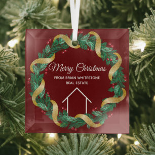Ornement En Verre Société immobilière Joyeux Noël personnalisé rouge
