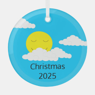 Ornement En Verre Soleil souriant avec nuages Popcorn :