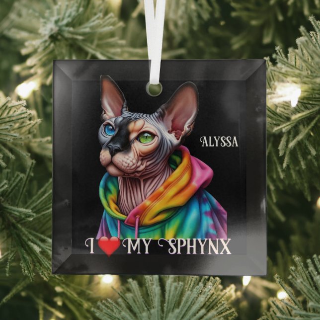 Ornement En Verre Sphynx Chat Love (Insitu)