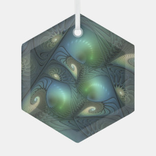 Ornement En Verre Spirales Vert Sable Abstrait Art Fractal