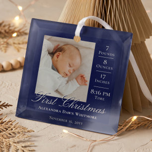 Ornement En Verre Statistiques de naissance de bébé de Noël et souve