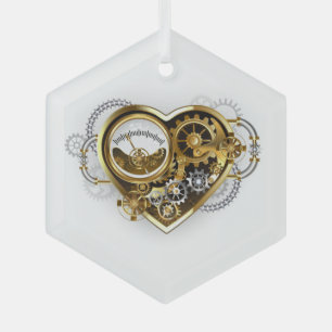 Ornement En Verre Steampunk Heart with a Manometer