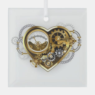 Ornement En Verre Steampunk Heart with a Manometer