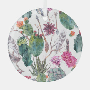 Ornement En Verre Style Boho, Aquarelle Vintage Cactus.