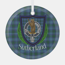 Ornement En Verre Sutherland Scottish Clan Tartan & Crest