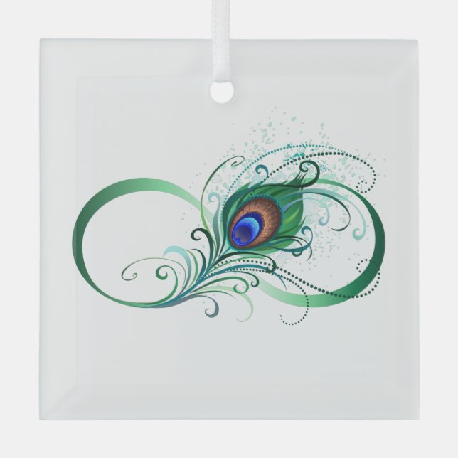 Ornement En Verre Symbole d'infini avec plume de paon (Recto)