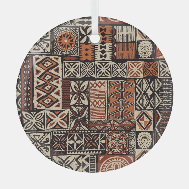 Ornement En Verre Tapa hawaïen : Patchwork tribal (Recto)