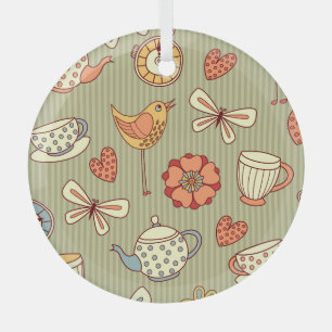Ornement En Verre Tea Party d'été : Motif sans couture