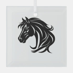 Ornement En Verre Tête de magnifique cheval noir  