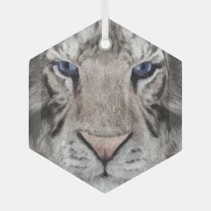 Ornement En Verre Tête de Tigre Blanc Esthétique Faunique