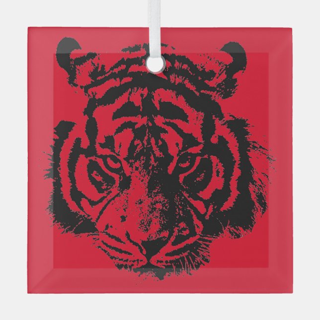 Ornement En Verre Tiger Pop Art Rouge Bleu Noir (Recto)