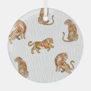 Ornement En Verre Tigres sauvages : Motif d'animaux d'aquarelle.