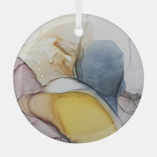 Ornement En Verre Tourbillons d'encre d'alcool, teinte jaune, abstra