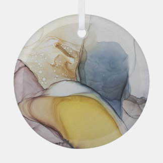 Ornement En Verre Tourbillons d'encre d'alcool, teinte jaune, abstra