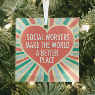 Ornement En Verre Travail social Citation inspirante Coeur Noël