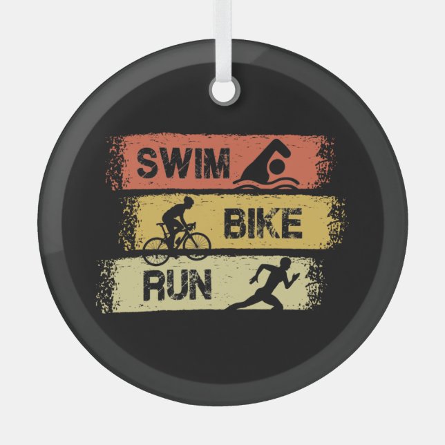 Ornement En Verre Triathlon - Course à vélo de natation (Recto)