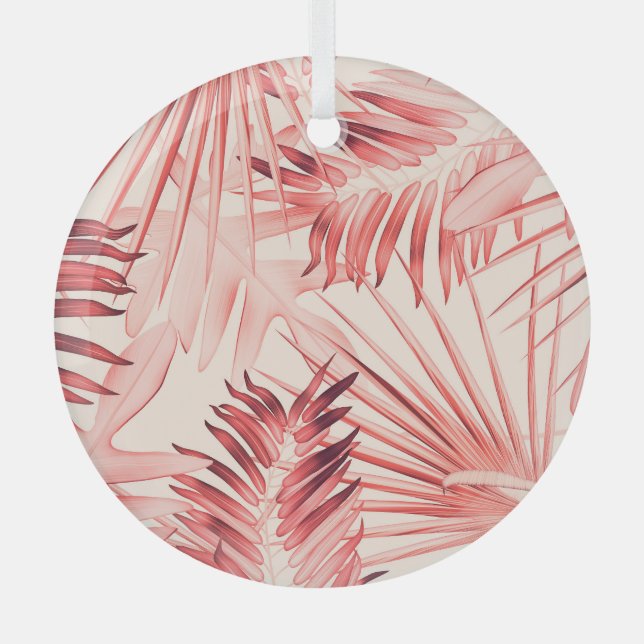 Ornement En Verre Tropical Palm Feuille, Hawaiian Stylish Motif. (Recto)