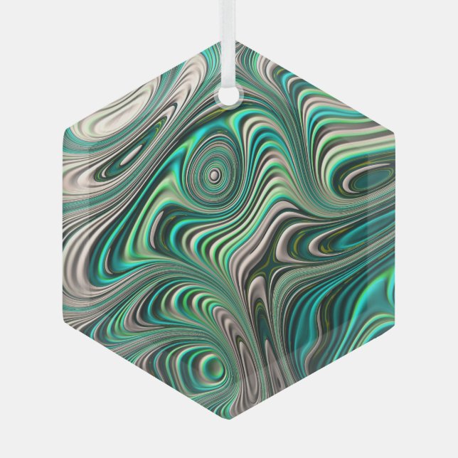 Ornement En Verre Turquoise Paua Abalone Shell Fractal Motif Abstrai (Recto)