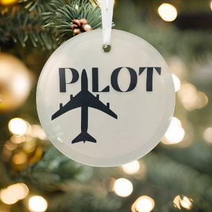 Ornement En Verre Typographie Pilote & Avion,Minimaliste, Noël