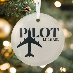 Ornement En Verre Typographie Pilote & Avion, Personnalisation Minim