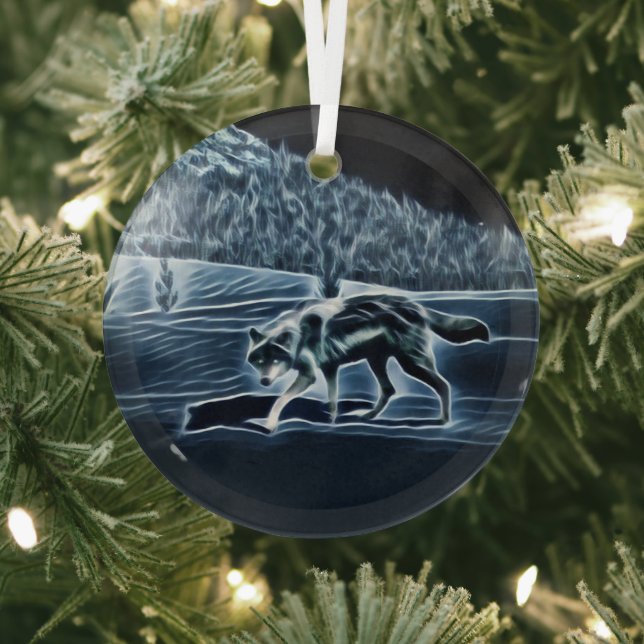 Ornement En Verre Un Loup Sur Neige (Insitu)