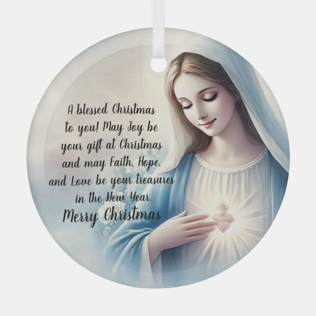 Ornement En Verre Un Noël béni avec la Vierge Marie (Recto)
