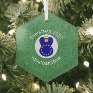 Ornement En Verre Union européenne Ange Nom Noël Hexagone