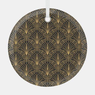 Ornement En Verre Ventilateur Art déco : Jaune géométrique Noir