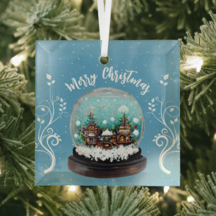 Ornement En Verre Verre Snowball Village d'hiver Snowflakes Blue