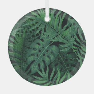Ornement En Verre Vert nuit tropicale : Motif Plante exotique