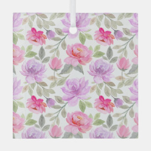 Ornement En Verre Vibe Printanier Frais : Dessin Floral Rose et Viol