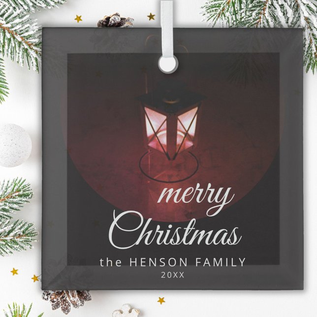 Ornement En Verre Vielle lanterne Joyeux Noël Joyeux Script Famille (Créateur téléchargé)