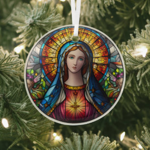 Ornement En Verre Vierge Vitrail Mary