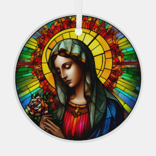 Ornement En Verre Vierge Vitrail Mary
