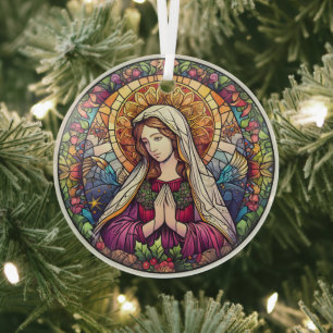 Ornement En Verre Vierge Vitrail Mary