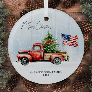 Ornement En Verre Vintage Christmas Red Truck USA Drapeau Patriotiqu