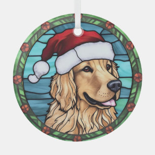 Ornement En Verre Vitrail de Noël Golden Retriever