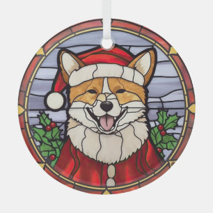 Ornement En Verre Vitrail de Noël Shiba Inu