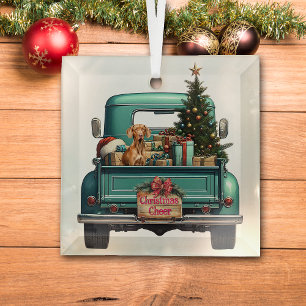 Ornement En Verre Vizsla Chien Retro Truck Noël