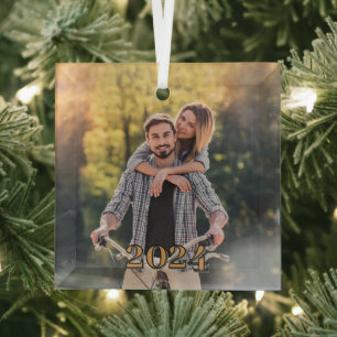 Ornement En Verre Votre photo Couples romantiques Noël