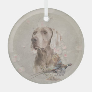 Ornement En Verre Weimaraner Avec Pheasant