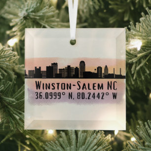 Ornement En Verre Winston-Salem City Skyline Latitude et Longitude