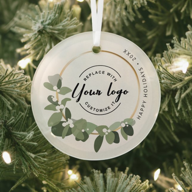 Ornement En Verre Wreath moderne Joyeuses Fêtes Personnalisées Logo  (Insitu)