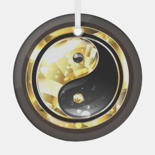 Ornement En Verre Yin Yang or sur noir