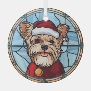 Ornement En Verre Yorkshire Terrier Vitrail de Noël